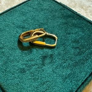 18k Real gold rectangle hoop earrings